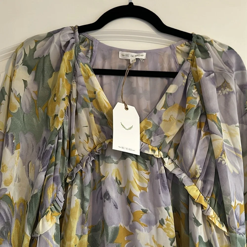 Free the Roses Yellow and Purple Floral Dress - XS